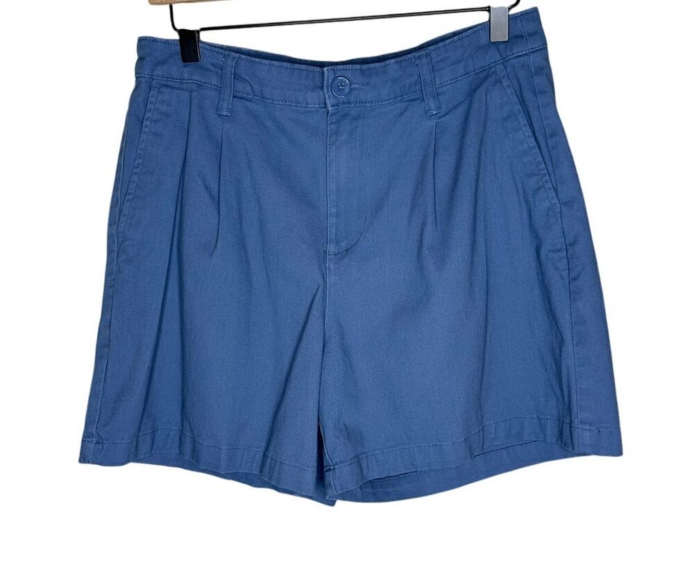 Banana Republic Shorts Womens 8 Blue Chino Pleated High Waisted Cotton Twill 5"‎